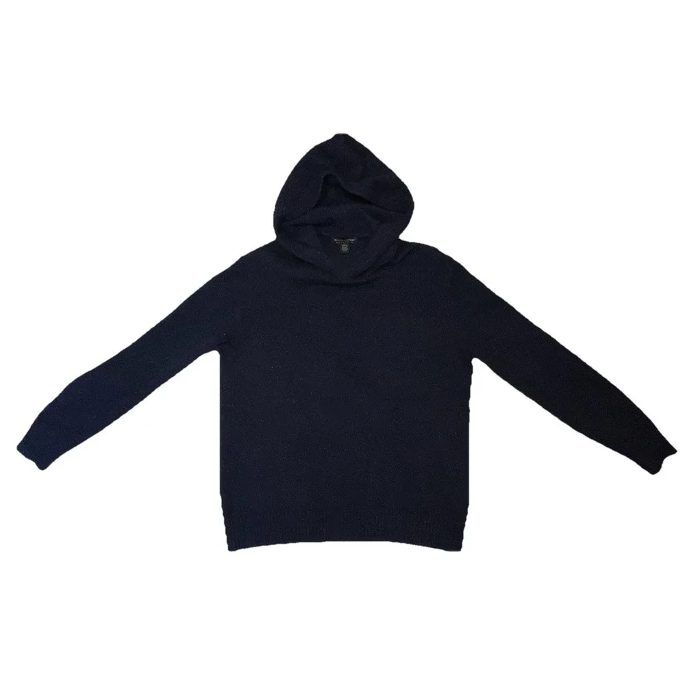 Banana Republic Men's Italian Yarn Wool Blend Navy Blue Hooded Sweater Popover